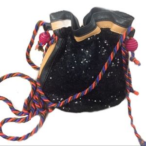 Purse black sequin cinch bag